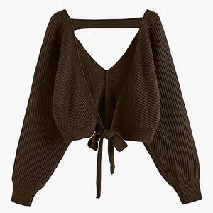 Zaful Deep Brown V-Neck Sweater